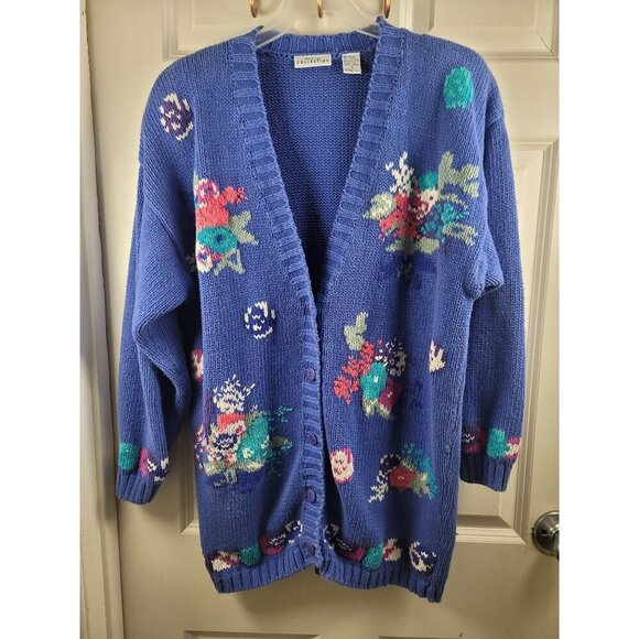 Vintage Point Of View Collection Floral Cardigan Sweater Women's Size M Acrylic - Picture 2 of 14